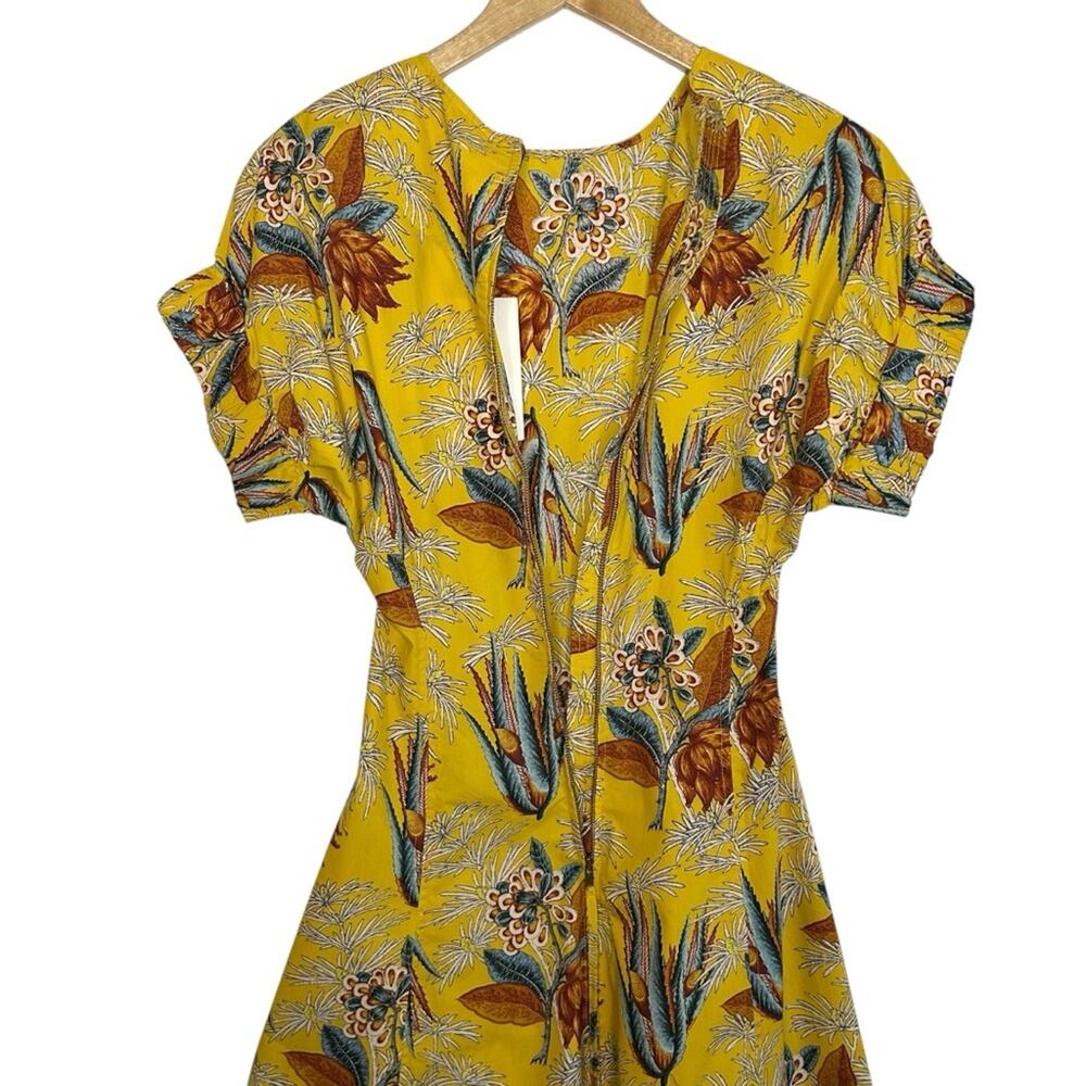 ULLA JOHNSON Devon Cotton Poplin Floral A-line Midi Dress with Pockets - Picture 10 of 12